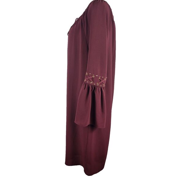 Michael Kors Shift Dress S Purple Gold Bell Sleeve Gold Cottagecore Simple NWT - Picture 4 of 12